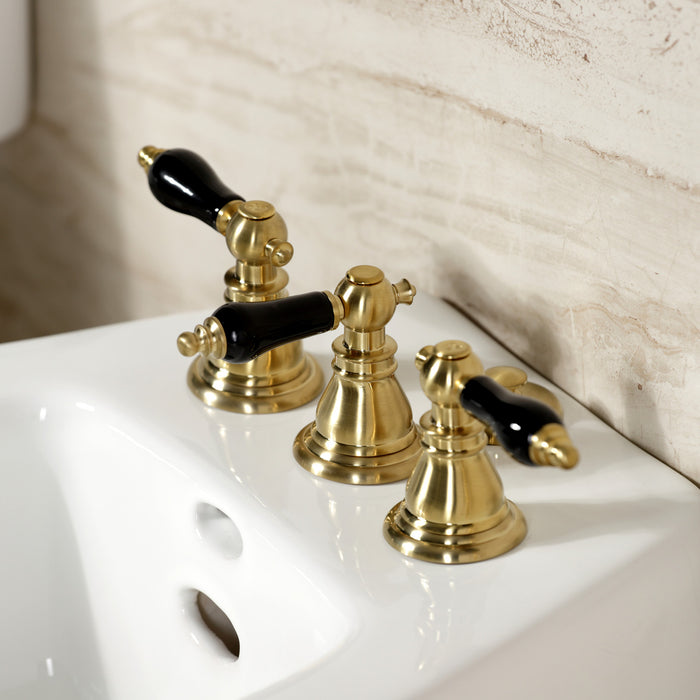Kingston Heirloom KB327AKL - Duchess Three-Handle Deck Mount Vertical Spray Bidet Faucet with Brass Pop-Up, Brushed Brass
