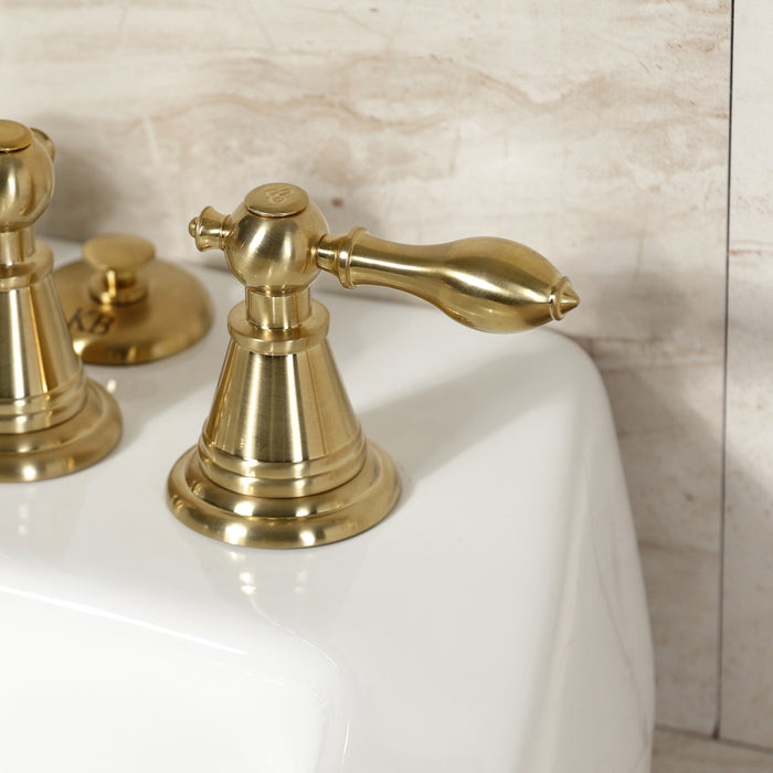 Kingston Heirloom KB327AL - Victorian Three-Handle Deck Mount Vertical Spray Bidet Faucet with Brass Pop-Up, Brushed Brass