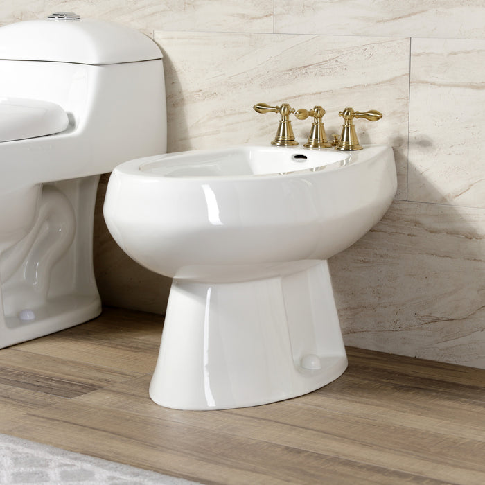 Kingston Heirloom KB327AL - Victorian Three-Handle Deck Mount Vertical Spray Bidet Faucet with Brass Pop-Up, Brushed Brass