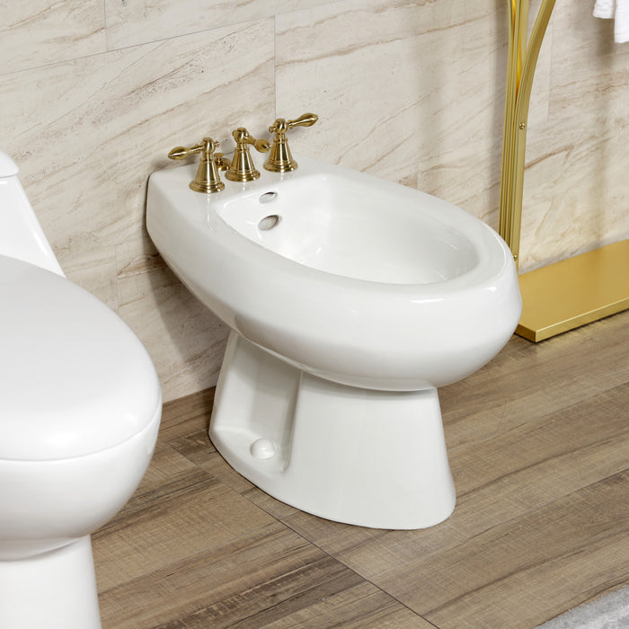 Kingston Heirloom KB327AL - Victorian Three-Handle Deck Mount Vertical Spray Bidet Faucet with Brass Pop-Up, Brushed Brass