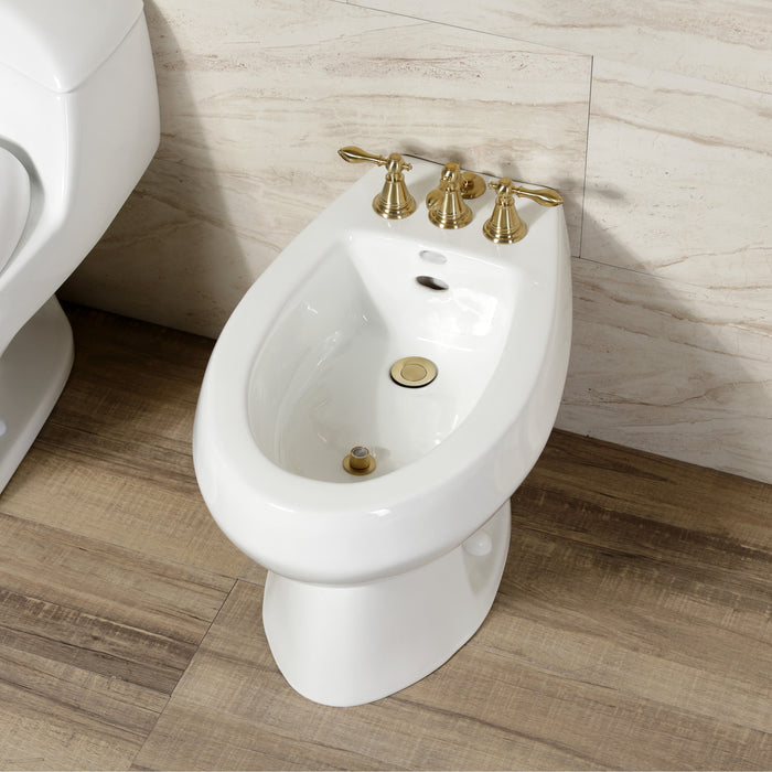 Kingston Heirloom KB327AL - Victorian Three-Handle Deck Mount Vertical Spray Bidet Faucet with Brass Pop-Up, Brushed Brass