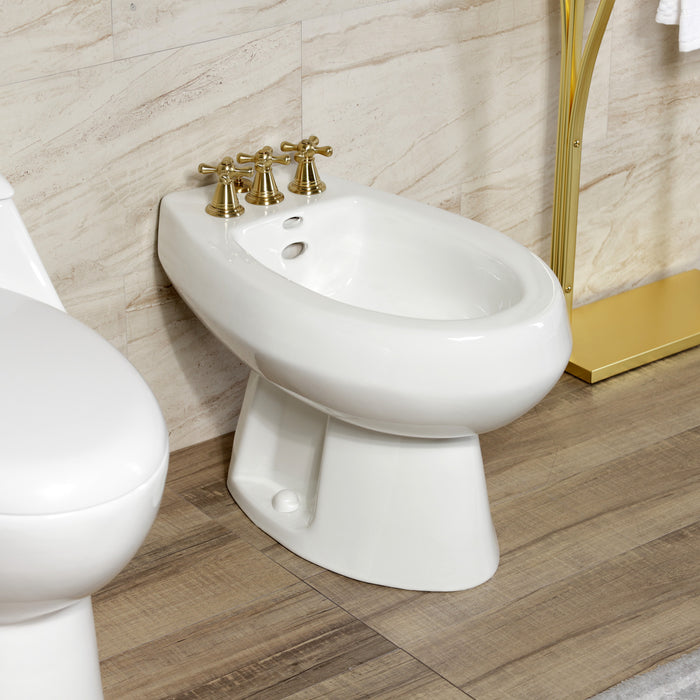 Kingston Heirloom KB327AX - Victorian Three-Handle Deck Mount Vertical Spray Bidet Faucet with Brass Pop-Up, Brushed Brass