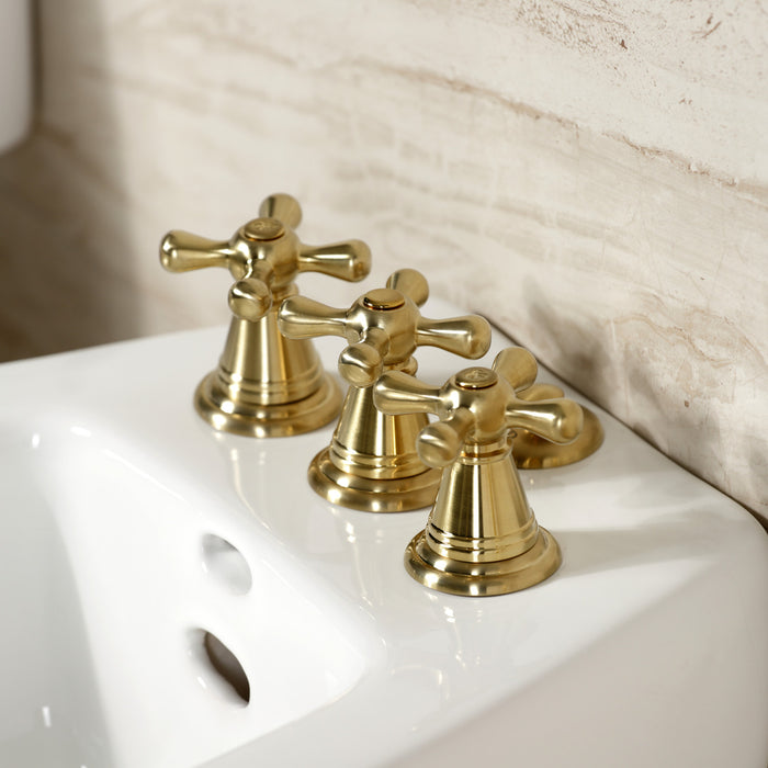 Kingston Heirloom KB327AX - Victorian Three-Handle Deck Mount Vertical Spray Bidet Faucet with Brass Pop-Up, Brushed Brass