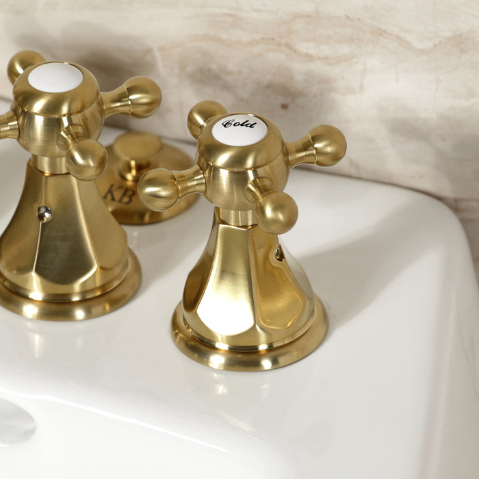 Kingston Heirloom KB327BX - Metropolitan Three-Handle Deck Mount Vertical Spray Bidet Faucet with Brass Pop-Up, Brushed Brass