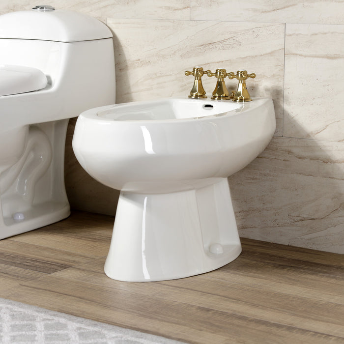 Kingston Heirloom KB327BX - Metropolitan Three-Handle Deck Mount Vertical Spray Bidet Faucet with Brass Pop-Up, Brushed Brass