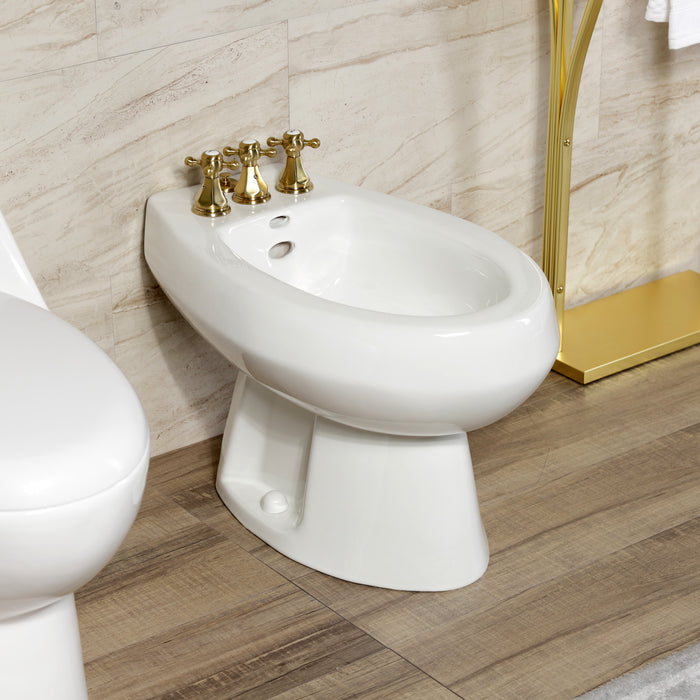 Kingston Heirloom KB327BX - Metropolitan Three-Handle Deck Mount Vertical Spray Bidet Faucet with Brass Pop-Up, Brushed Brass