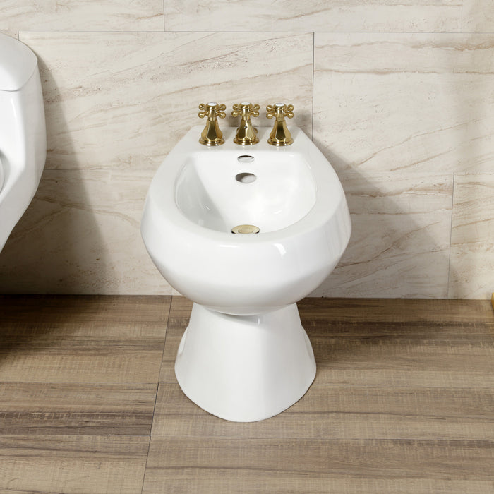 Kingston Heirloom KB327BX - Metropolitan Three-Handle Deck Mount Vertical Spray Bidet Faucet with Brass Pop-Up, Brushed Brass