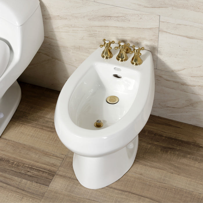 Kingston Heirloom KB327BX - Metropolitan Three-Handle Deck Mount Vertical Spray Bidet Faucet with Brass Pop-Up, Brushed Brass