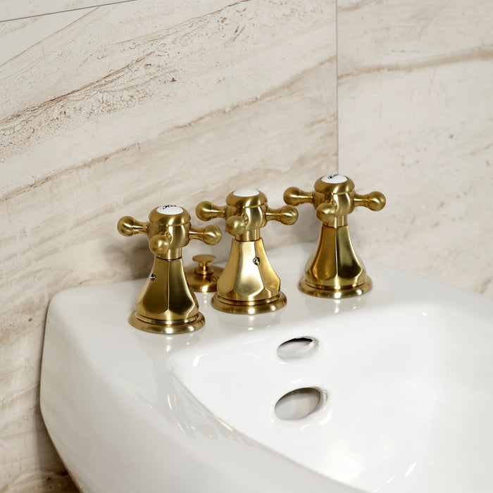 Kingston Heirloom KB327BX - Metropolitan Three-Handle Deck Mount Vertical Spray Bidet Faucet with Brass Pop-Up, Brushed Brass