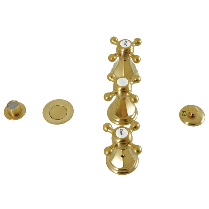 Kingston Heirloom KB327BX - Metropolitan Three-Handle Deck Mount Vertical Spray Bidet Faucet with Brass Pop-Up, Brushed Brass
