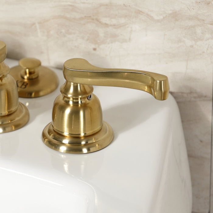 Kingston Tulare KB327FL - Royale Three-Handle Deck Mount Vertical Spray Bidet Faucet with Brass Pop-Up, Brushed Brass