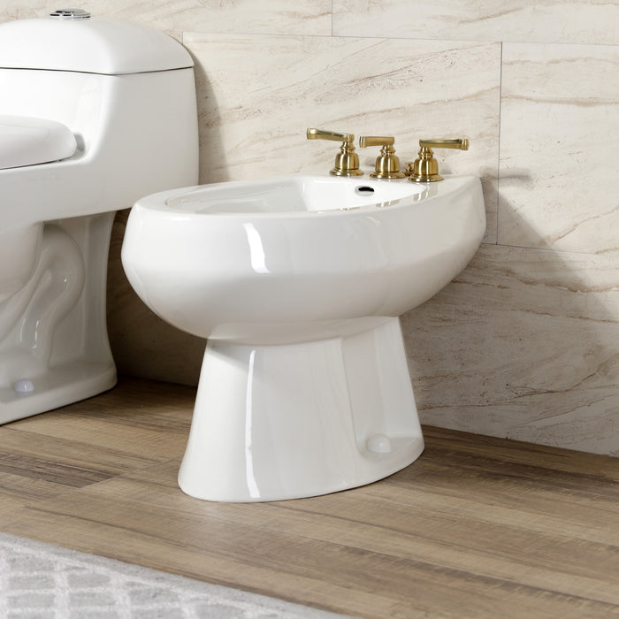 Kingston Tulare KB327FL - Royale Three-Handle Deck Mount Vertical Spray Bidet Faucet with Brass Pop-Up, Brushed Brass