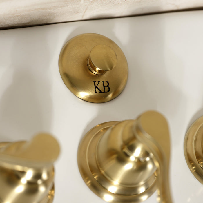 Kingston Tulare KB327FL - Royale Three-Handle Deck Mount Vertical Spray Bidet Faucet with Brass Pop-Up, Brushed Brass