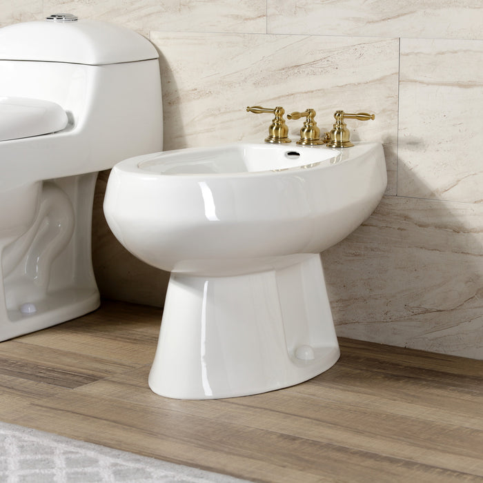 Kingston Heirloom KB327KL - Knight Three-Handle Deck Mount Vertical Spray Bidet Faucet with Brass Pop-Up, Brushed Brass