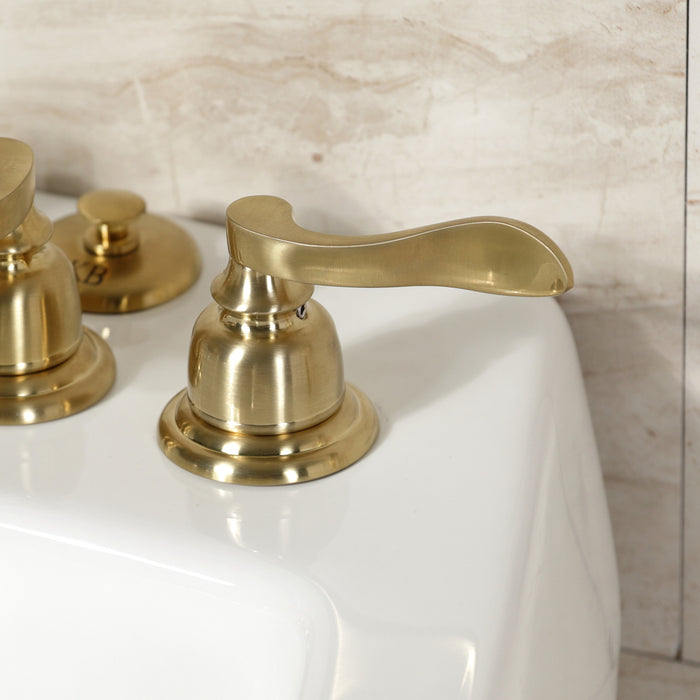 NuWave French KB327NFL Three-Handle Deck Mount Vertical Spray Bidet Faucet with Brass Pop-Up, Brushed Brass