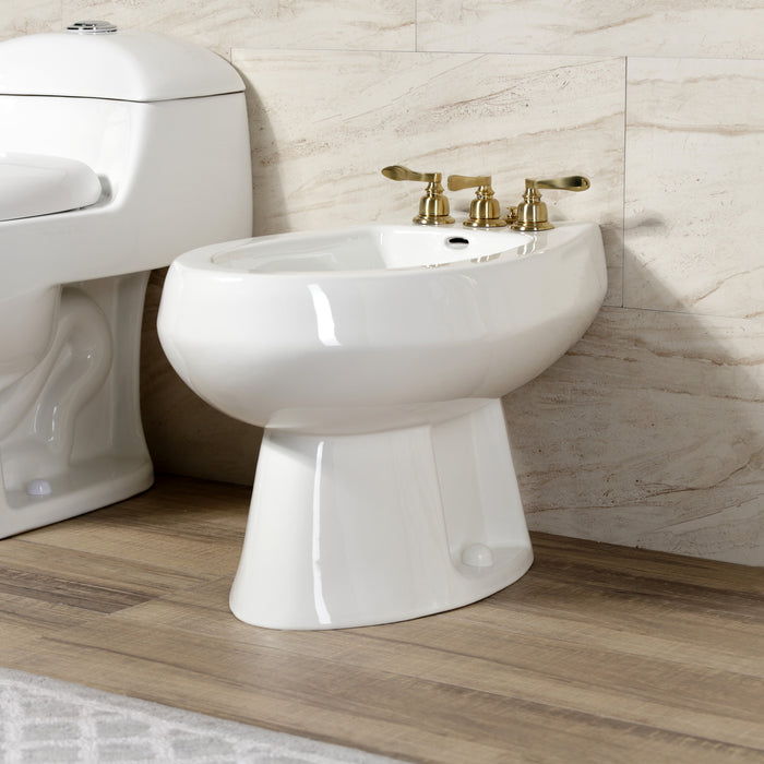 NuWave French KB327NFL Three-Handle Deck Mount Vertical Spray Bidet Faucet with Brass Pop-Up, Brushed Brass