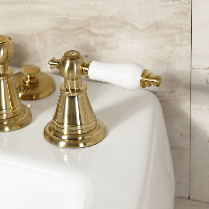 Kingston Heirloom KB327PL - Victorian Three-Handle Deck Mount Vertical Spray Bidet Faucet with Brass Pop-Up, Brushed Brass