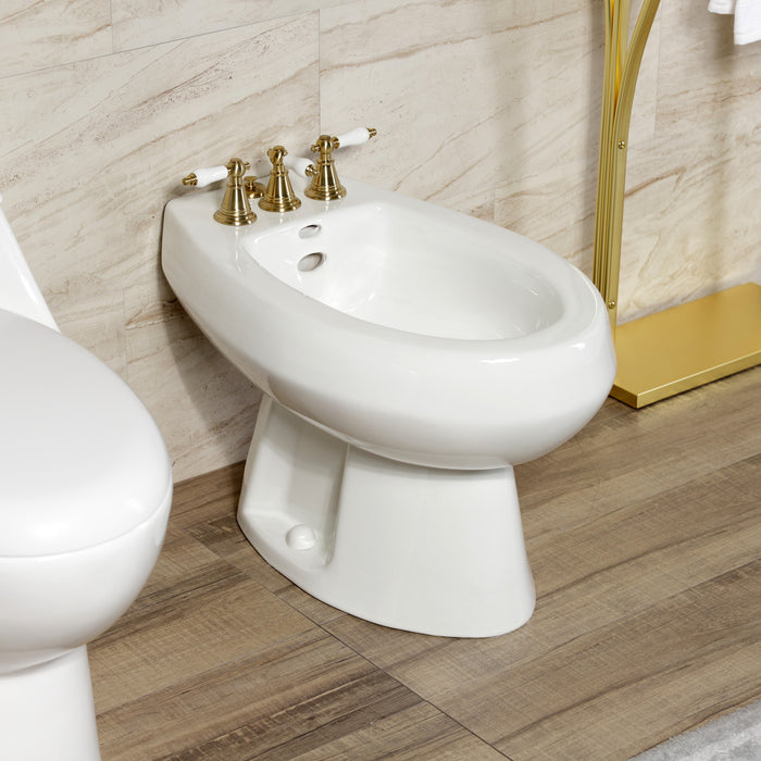 Kingston Heirloom KB327PL - Victorian Three-Handle Deck Mount Vertical Spray Bidet Faucet with Brass Pop-Up, Brushed Brass