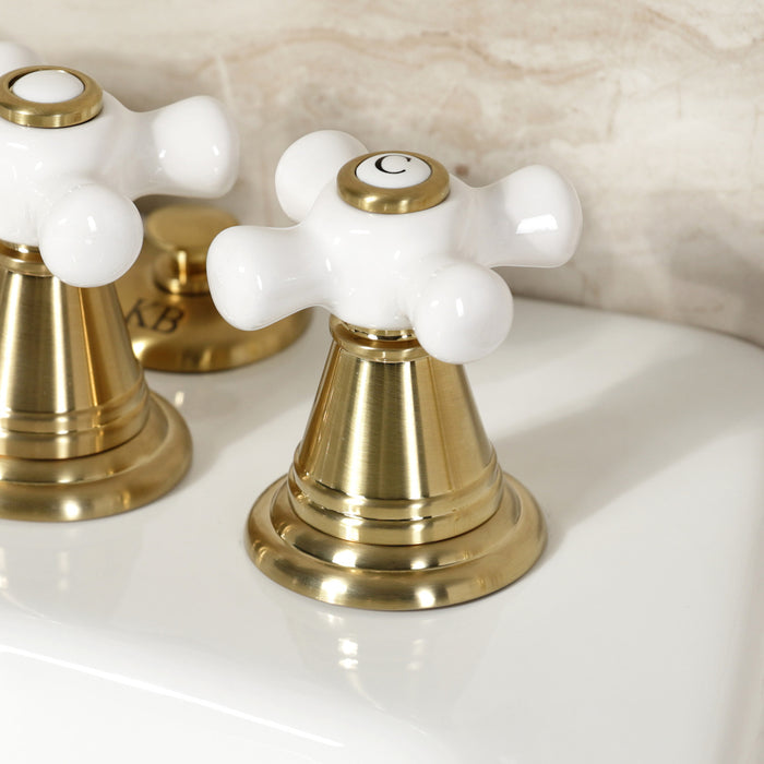 Kingston Heirloom KB327PX - Victorian Three-Handle Deck Mount Vertical Spray Bidet Faucet with Brass Pop-Up, Brushed Brass