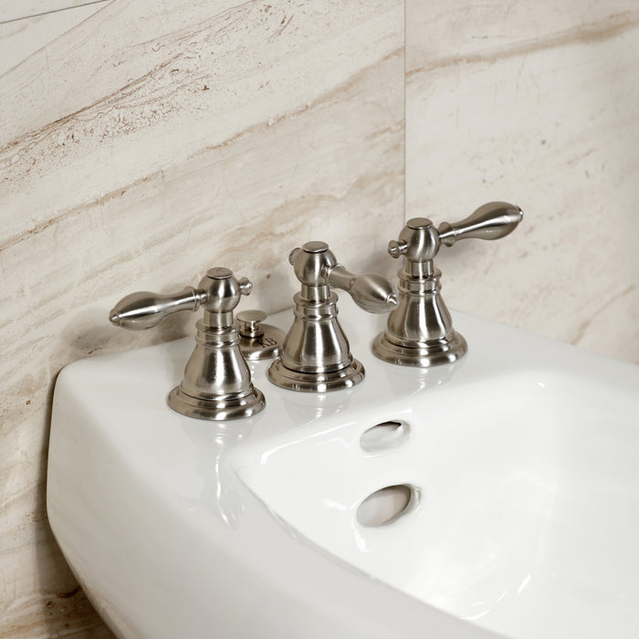 American Classic KB328ACL Three-Handle Deck Mount Vertical Spray Bidet Faucet with Brass Pop-Up, Brushed Nickel