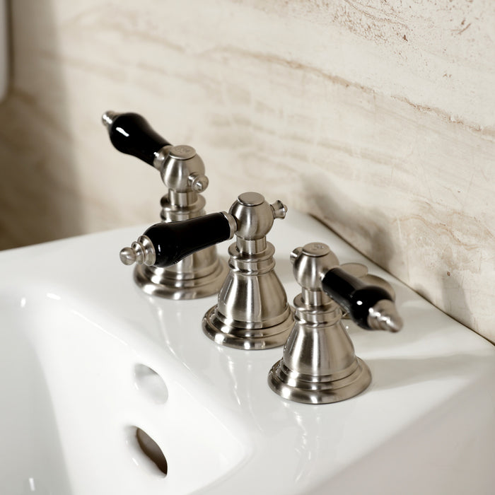 Kingston Heirloom KB328AKL - Duchess Three-Handle Deck Mount Vertical Spray Bidet Faucet with Brass Pop-Up, Brushed Nickel