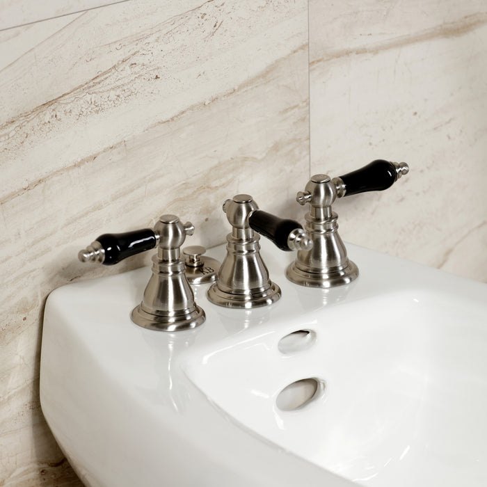 Kingston Heirloom KB328AKL - Duchess Three-Handle Deck Mount Vertical Spray Bidet Faucet with Brass Pop-Up, Brushed Nickel