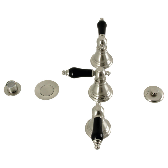 Kingston Heirloom KB328AKL - Duchess Three-Handle Deck Mount Vertical Spray Bidet Faucet with Brass Pop-Up, Brushed Nickel