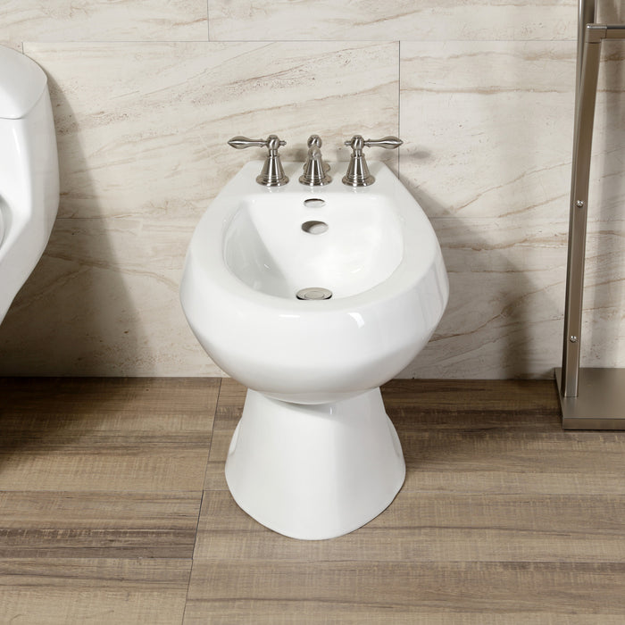 Victorian KB328AL Three-Handle Deck Mount Vertical Spray Bidet Faucet with Brass Pop-Up, Brushed Nickel