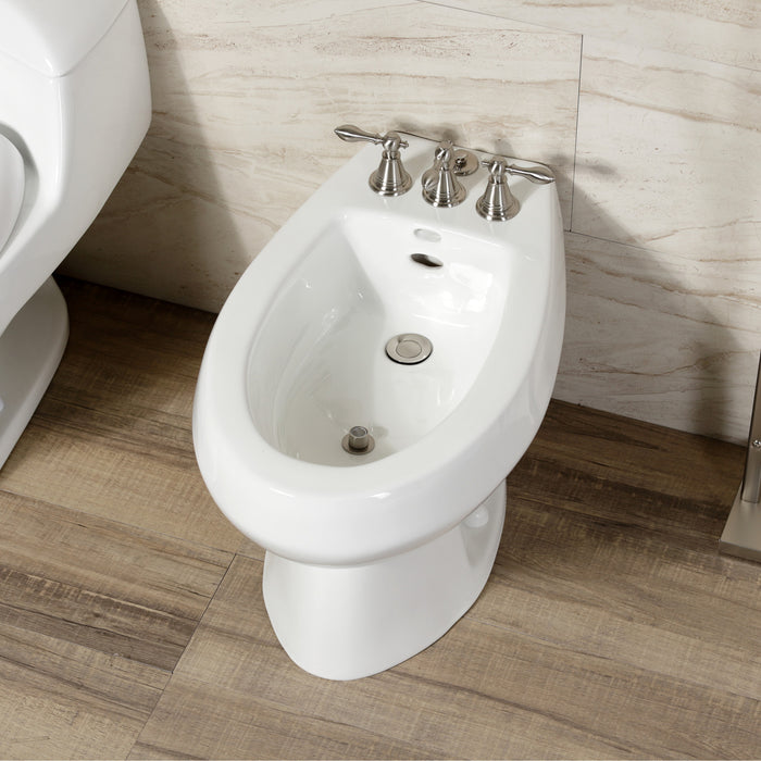 Victorian KB328AL Three-Handle Deck Mount Vertical Spray Bidet Faucet with Brass Pop-Up, Brushed Nickel