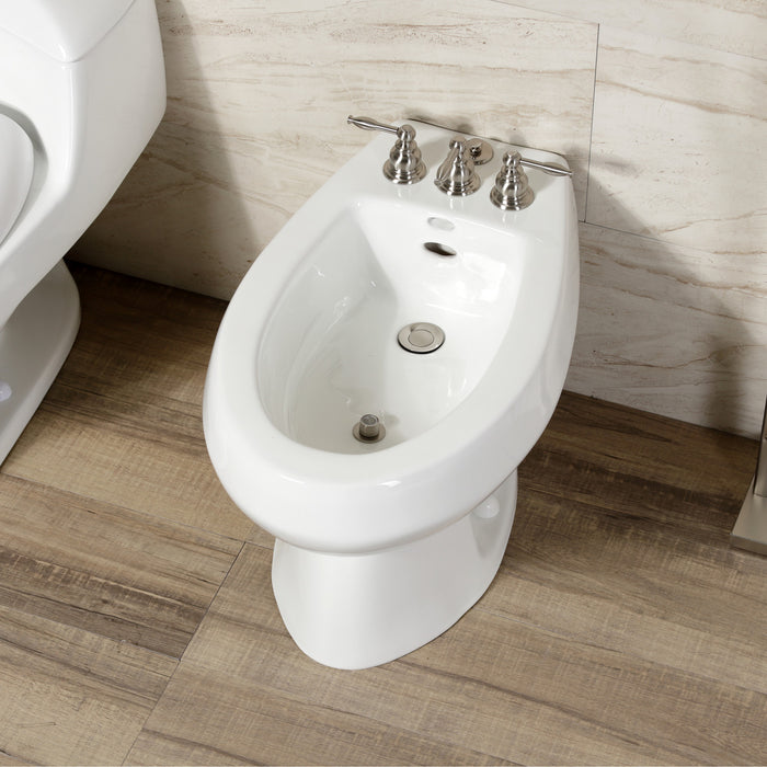 Kingston Heirloom KB328KL - Knight Three-Handle Deck Mount Vertical Spray Bidet Faucet with Brass Pop-Up, Brushed Nickel