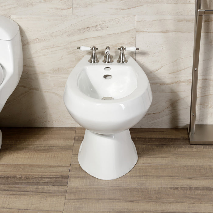 Victorian KB328PL Three-Handle Deck Mount Vertical Spray Bidet Faucet with Brass Pop-Up, Brushed Nickel