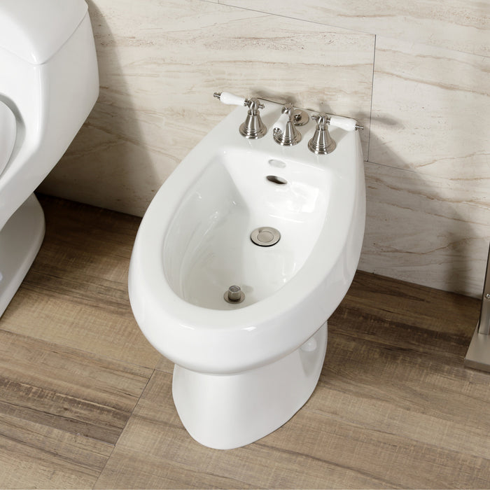 Victorian KB328PL Three-Handle Deck Mount Vertical Spray Bidet Faucet with Brass Pop-Up, Brushed Nickel