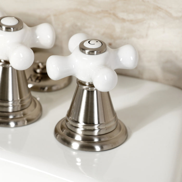 Kingston Heirloom KB328PX - Victorian Three-Handle Deck Mount Vertical Spray Bidet Faucet with Brass Pop-Up, Brushed Nickel