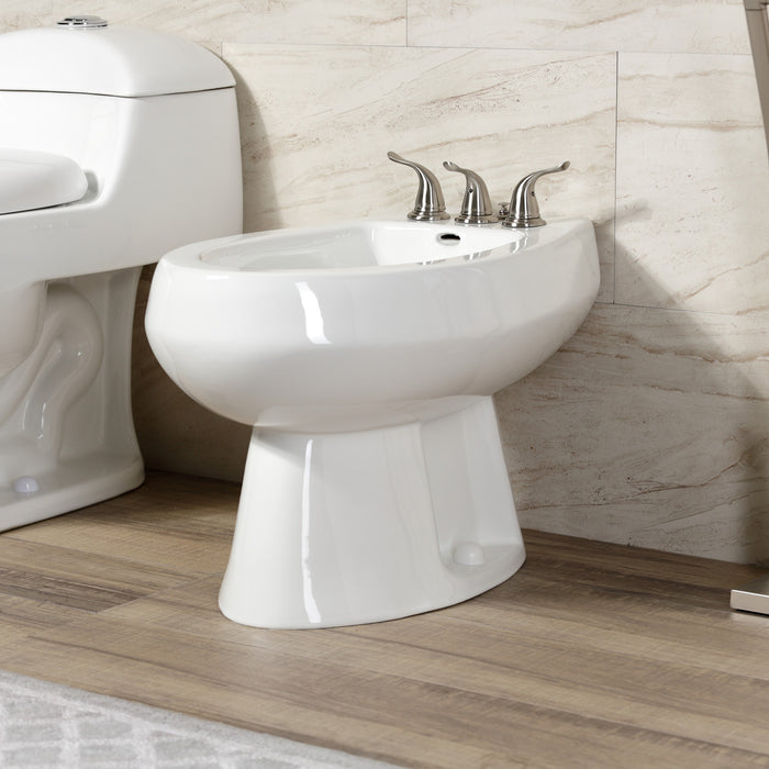 Kingston Tulare KB328YL - Royale Three-Handle Deck Mount Vertical Spray Bidet Faucet with Brass Pop-Up, Brushed Nickel