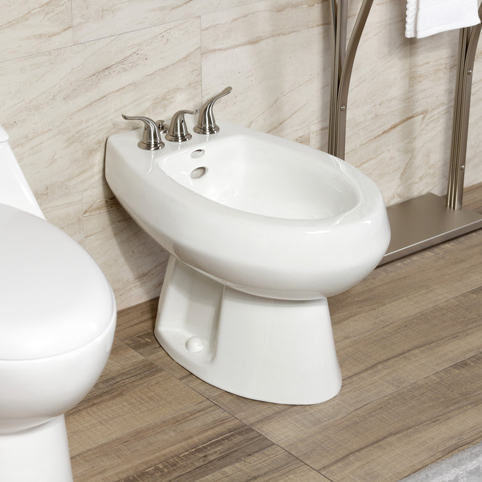 Kingston Tulare KB328YL - Royale Three-Handle Deck Mount Vertical Spray Bidet Faucet with Brass Pop-Up, Brushed Nickel