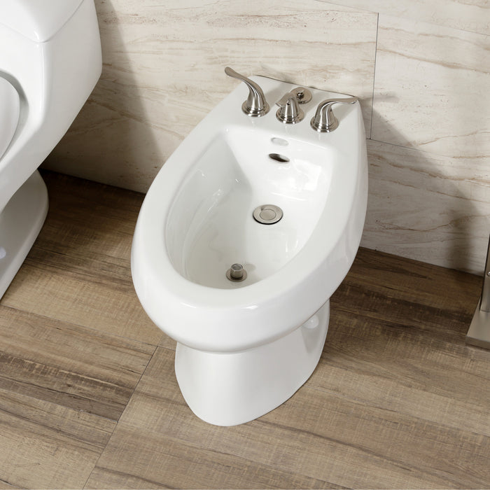 Kingston Tulare KB328YL - Royale Three-Handle Deck Mount Vertical Spray Bidet Faucet with Brass Pop-Up, Brushed Nickel