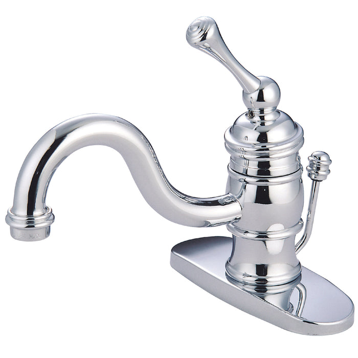 Kingston Heirloom KB3401BL - Victorian One-Handle 1-Hole Bathroom Faucet with Deck Plate and Pop-Up Drain, Polished Chrome