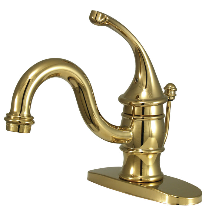 Kingston Heirloom KB3402GL - Georgian One-Handle 1-Hole Bathroom Faucet with Deck Plate and Pop-Up Drain, Polished Brass