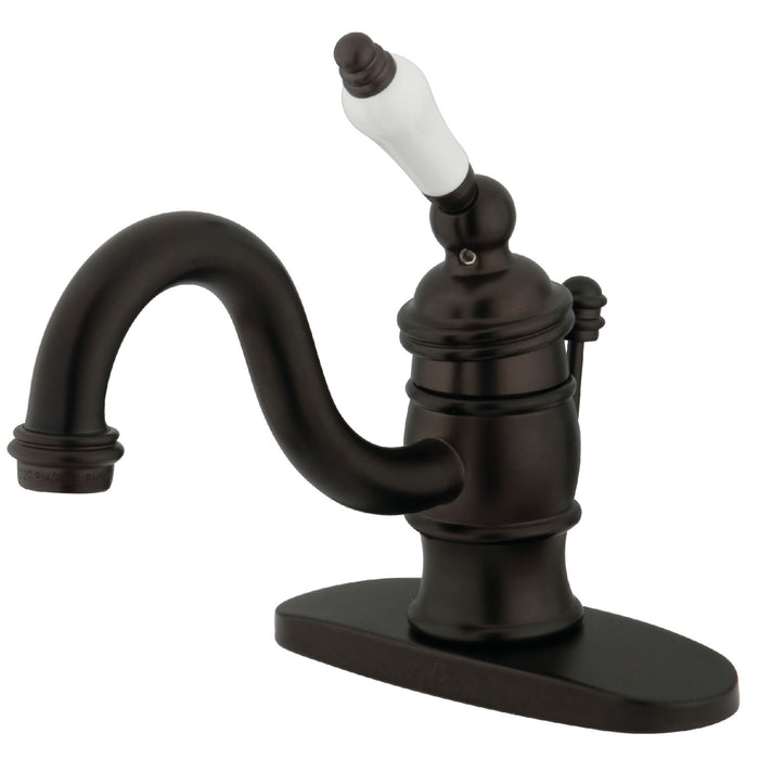Kingston Heirloom KB3405PL - Victorian One-Handle 1-Hole Bathroom Faucet with Deck Plate and Pop-Up Drain, Oil Rubbed Bronze