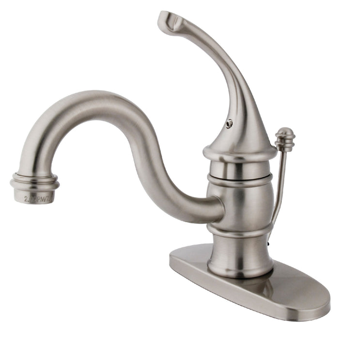 Kingston Heirloom KB3408GL - Georgian One-Handle 1-Hole Bathroom Faucet with Deck Plate and Pop-Up Drain, Brushed Nickel