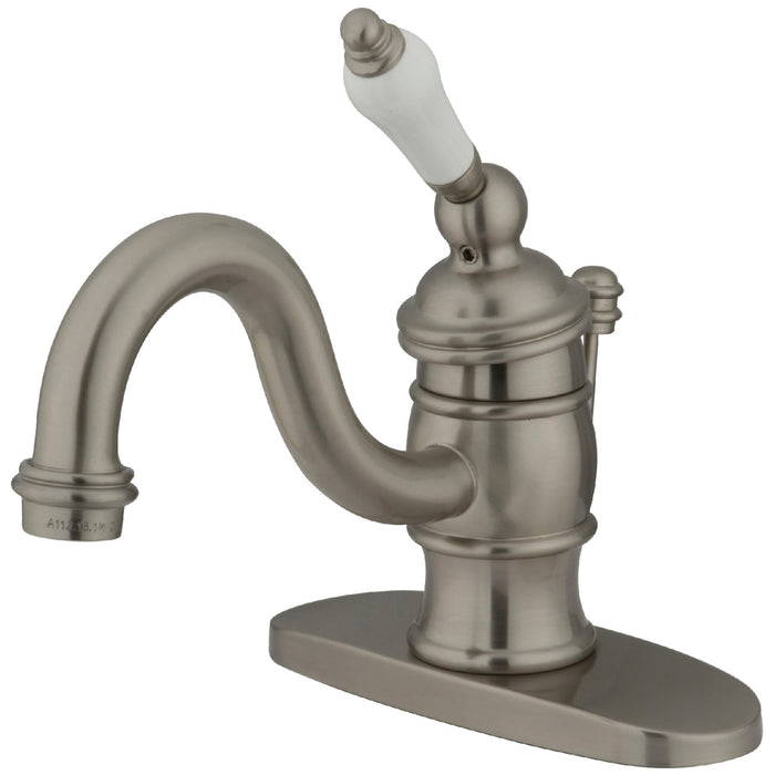 Kingston Heirloom KB3408PL - Victorian One-Handle 1-Hole Bathroom Faucet with Deck Plate and Pop-Up Drain, Brushed Nickel