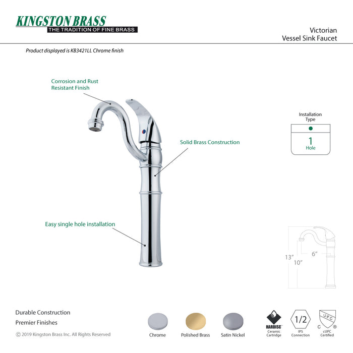 Kingston Heirloom KB3421LL - Victorian Single-Handle 1-Hole Deck Mount Vessel Faucet, Polished Chrome