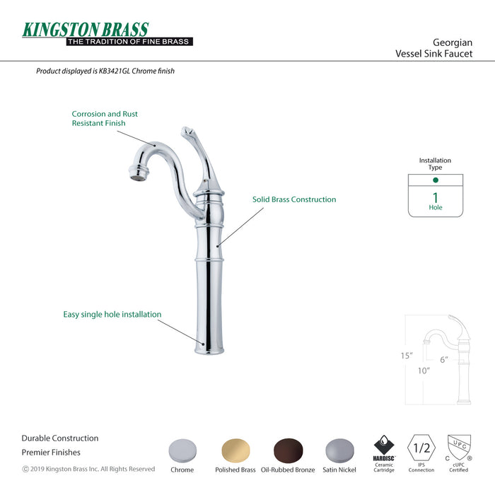 Kingston Heirloom KB3428GL - Georgian Single-Handle 1-Hole Deck Mount Vessel Faucet, Brushed Nickel