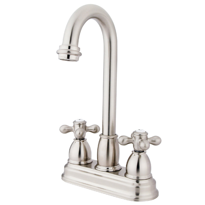Kingston Tulare KB3498AX - Restoration Two-Handle 2-Hole Deck Mount Bar Faucet, Brushed Nickel