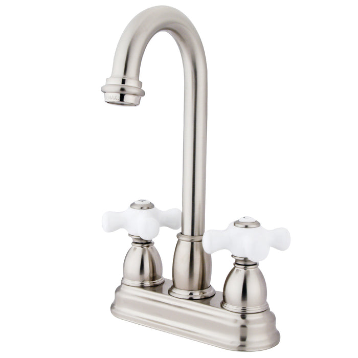 Kingston Heirloom KB3498PX - Restoration Two-Handle 2-Hole Deck Mount Bar Faucet, Brushed Nickel