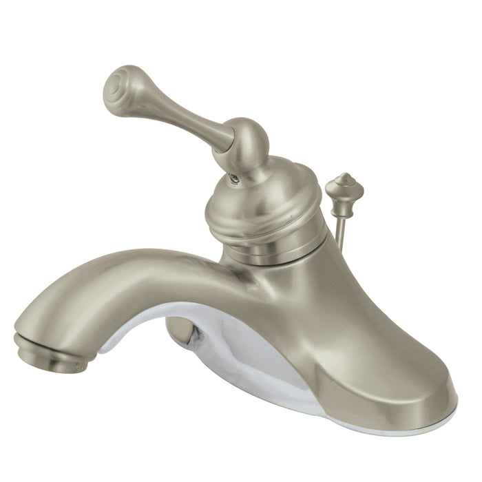 Kingston Tulare KB3548BL - Vintage Single-Handle 3-Hole Deck Mount 4-Inch Centerset Bathroom Faucet with Pop-Up Drain, Brushed Nickel