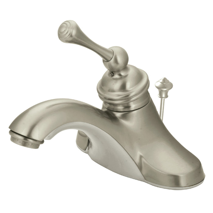 Kingston Tulare KB3548 - Victorian Single-Handle 3-Hole Deck Mount 4-Inch Centerset Bathroom Faucet with Pop-Up Drain, Brushed Nickel