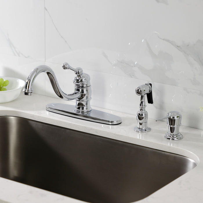 Kingston Heirloom KB3571BLBS - Vintage Single-Handle 2-or-4 Hole Kitchen Faucet with Brass Sprayer, Polished Chrome