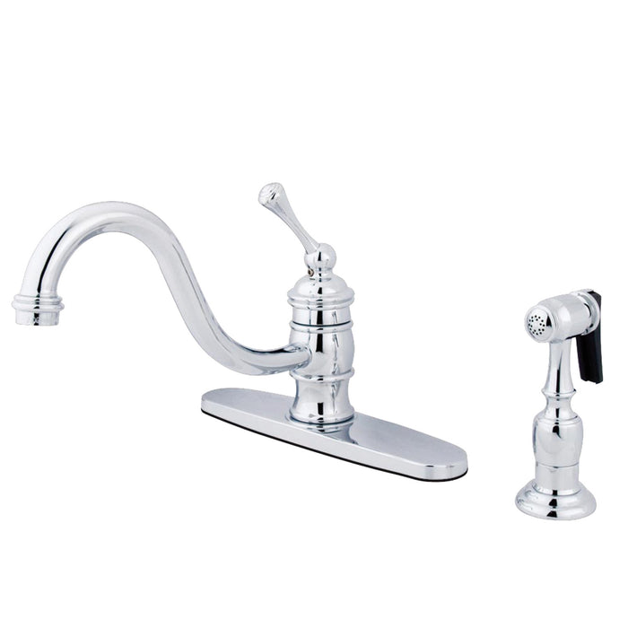 Kingston Heirloom KB3571BLBS - Vintage Single-Handle 2-or-4 Hole Kitchen Faucet with Brass Sprayer, Polished Chrome