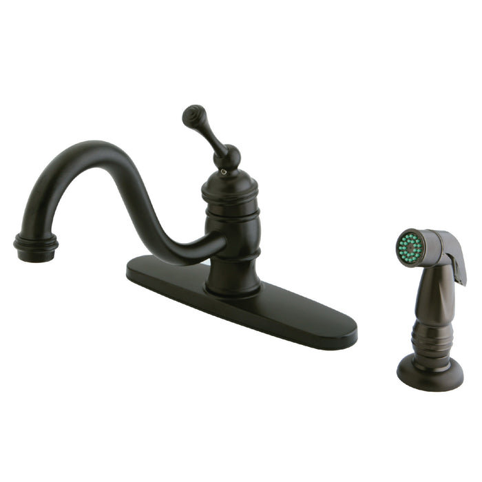 Kingston KB3575BLSP Single-Handle 2-or-4 Hole Kitchen Faucet with Side Sprayer, Oil Rubbed Bronze